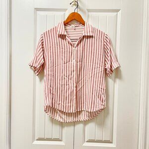 OAK + FORT Striped Short Sleeve Button Up Top - O/S